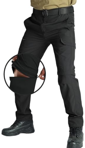 WINKEEY Pantalones Hombre con Bolsillos para Convertible Cremallera Pantalon Cargo Hombre para Secado Rápido Casual Ligereza Sólido Porosidad Jogger Pantalones de Trabajo Hombres,Negro 2XL