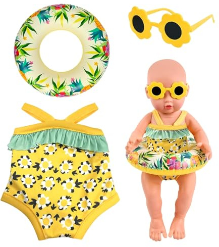 Randomgo Traje de Baño para Muñecas, Verano Ropa de Muñecas para Doll, Ropa para Muñecas Bebé con Bañadores, Gafas de Sol, Anillo de Natación y Zuecos, para Muñecas de 35–45 cm (B)