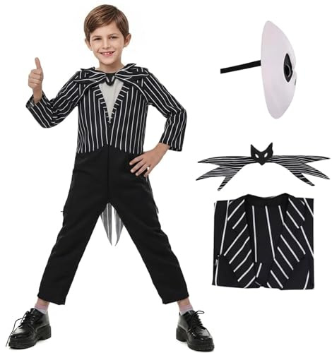 Joyincoser Skeleton Costume Gothic Outfit Striped Tailcoat Horror Movie Character Cosplay Costume for Halloween Party (150)