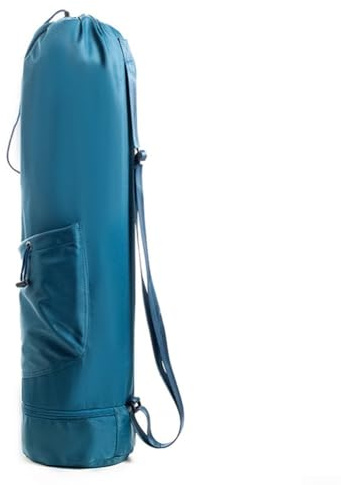 Bolsa para esterilla de yoga con soporte para botella de agua y bolsillo inferior, correa ajustable, soporte ligero impermeable para colchonetas de 67 cm (azul)