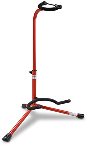 BSX 518051 Klassik Gitarrenständer (höhenverstellbar bis 78 cm, Standfläche 48 x 30 cm) rot