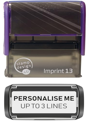 SD4U Imprint 13 Personalised Text Stamp - 3 Lines - Black Ink | Personalise 3 lines of text; 58 x 22mm impression; black ink; self-inking for repeat use.