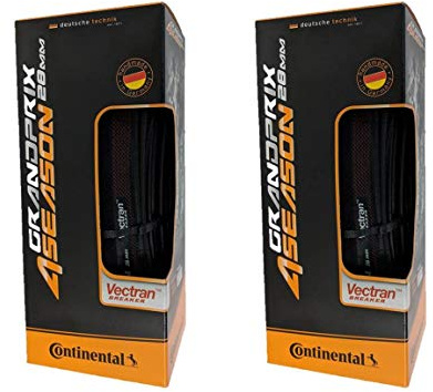 Continental Grand Prix 4-Season - Road Bike Tire | The All-Year-Round Road Tire - Double Vectran Breaker, Duraskin, 2 Pack (Black) (700x28)