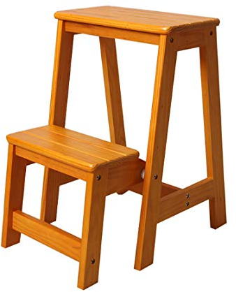 Escaleras Escalerillas Escalera Plegable Taburete de Madera 2 Pasos Ligero para casa Biblioteca Loft Estantería de Escalera Escalera de Mano - Capacidad de 150kg (Marrón)