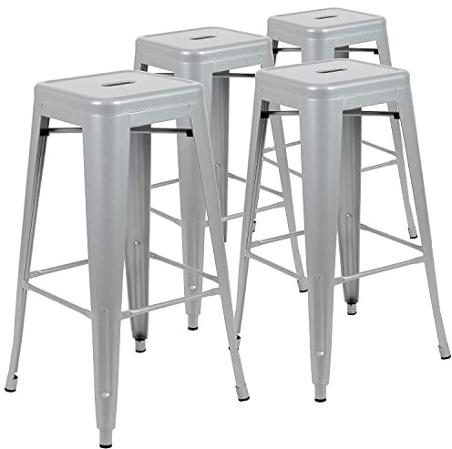Flash Furniture Lily 30 High Metal Indoor Bar Stool in Silver - Stackable Set of 4