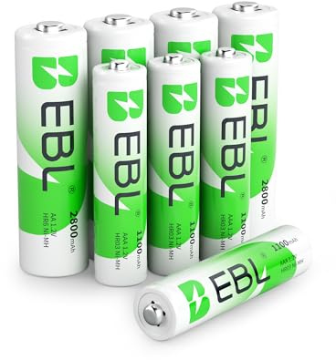 EBL AA AAA NiMH Rechargeable Batteries Set, 4 x 2800mAh AA Battery bundle with 4 x 1100mAh AAA Battery