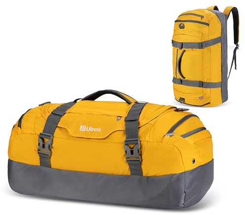 Ubon Stor duffelväska helgväskor med skofack 4-vägs sport gym ryggsäck med vadderade remmar 55 L 65 L camping resor duffelväska vattentät sport kappsäck, gUL, 55L