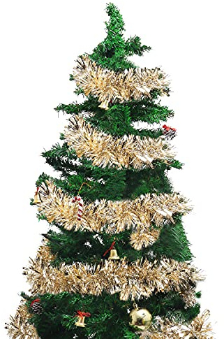 BELLE VOUS Espumillon Oro Champán (Pack de 3) Oropel de 3 Metros - Adornos de Navidad para el Árbol - Espumillon Navidad Decorar Paredes, Guirnaldas - para Pasamanos, Techos, Fiestas
