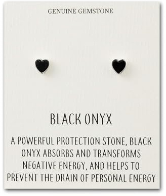Philip Jones Black Onyx Heart Stud Earrings with Quote Card
