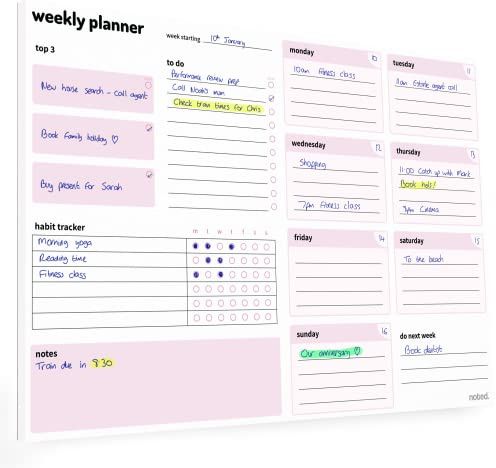 Weekly A4 Planner Pad with Daily Sections, 52 sheets, Undated Calendar, Habit & To-Do Lists - For Work, Home, and Study Revision