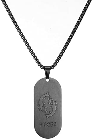 AFSTALR Collier Signe Astrologique Poissons Pendentif Noir Zodiaque Collier Cadeau de Noël Hommes