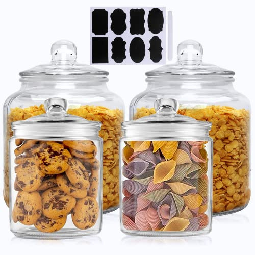 Salzesfalls Glass Storage Containers,Clear Glass Jar with Lid, for Pantry - Flour, Coffee bean, Cookies, Pasta, Candy, Set of 4