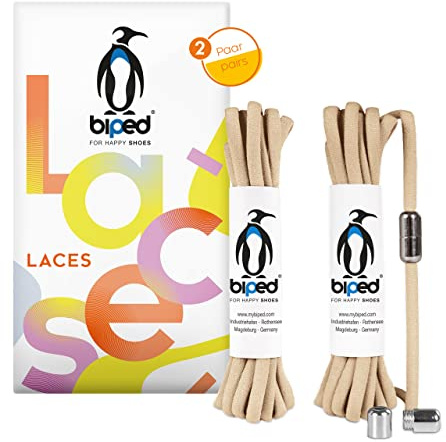 biped LACES 2 paia lacci elastici senza nodo – lacci per scarpe bambini e adulti – chiusura rapida con capsula in metallo – lacci ovali 4,5 mm z2911(#28 beige)