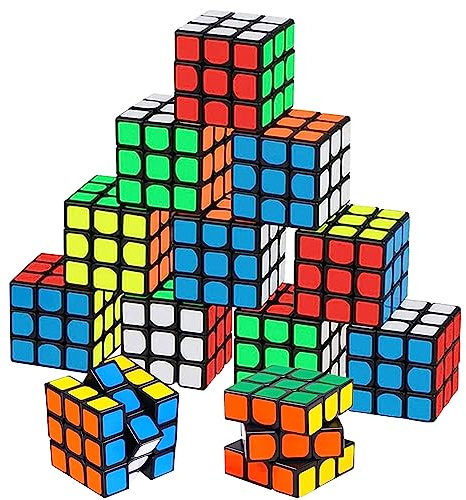 Set de 12 Cubes Magiques, Mini Cubes Magiques, 3 * 3 * 3cm Puzzle Magic Cubes, Cubes de Vitesse, Magic Cube Jouets Cadeaux pour l'anniversaire des Enfants Jeux de Voyage Noël