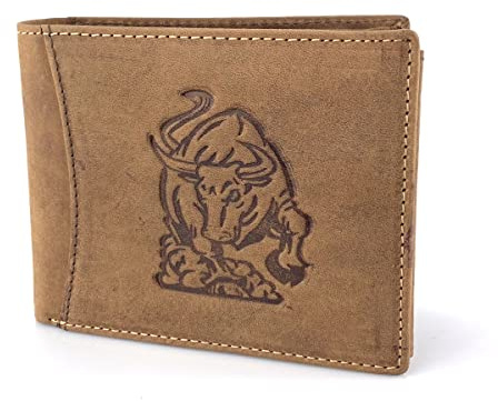 BUFFALO HILL Geldbörse I Stier Motiv I Büffelleder Portmonee I Echtleder Geldbeutel I Querformat Portemonnaie Herren I RFID-Schutz I Ledergeldbörse mit Münzfach I 9 Kartenfächer I 2394 Hellbraun