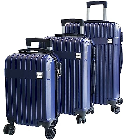 DMS® 3tlg Hartschalenkofferset Trolley Koffer Reisekoffer Reisekofferset Gepäck Rollkoffer Schloss 4 Rollen ABS-Hartschale Teleskopgriff M-L-XL(RK-3000, Dunkelblau)