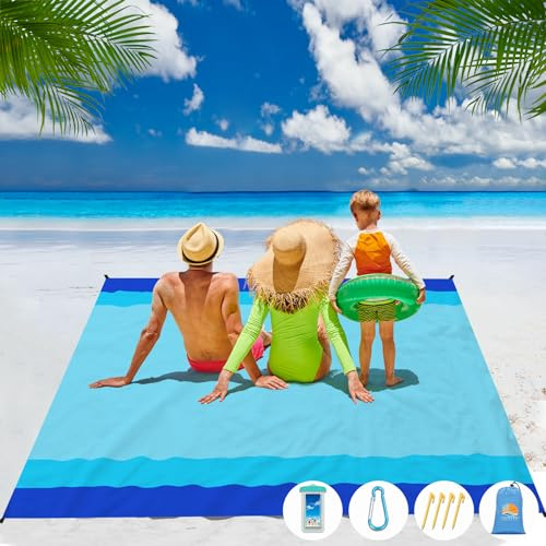 Aroveea Beach Blanket Waterproof Sandproof 1-7 Adult Oversized 78 '' × 81 '' Lightweight Durable Compact Sand Free Beach Mat for Travel Camping Hiking Picnic Blanket