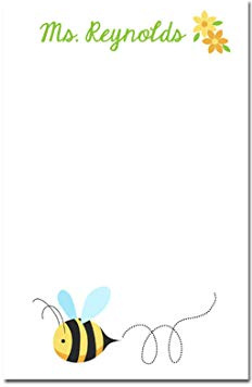 Precious Papers Personalized Bumble Bee Notepad Bee Classroom Supplies, Custom Bee Gift For Teacher For Back To School Teacher Appreciation