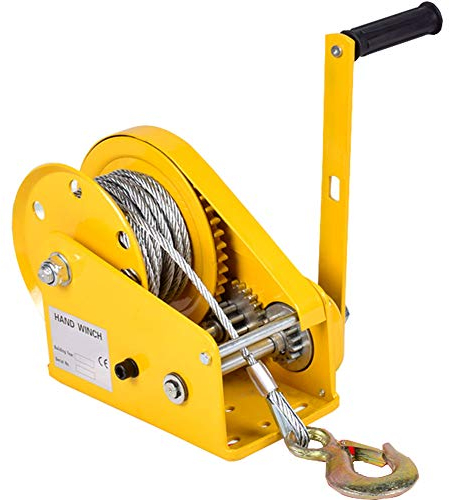 Handseilwinde – Robuste Handkurbel Zweiwege-Ratschenwinde mit Kabel und Stahlhaken – Ideale Bootsanhängerwinde mit automatischer Bremse – Tragbare Handhebewinde für Zuhause