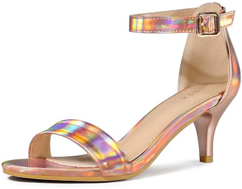 Perphy Open Toe Ankle Strap Kitten Heel Sandals for Women, Rose Gold, 4 UK