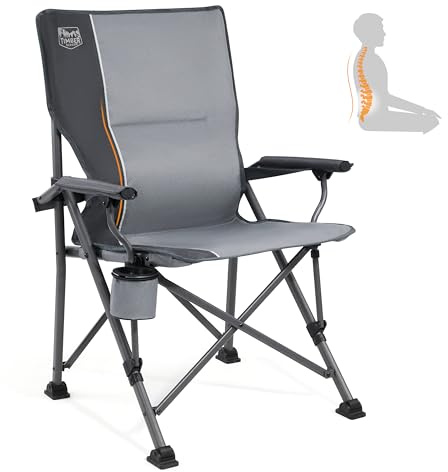 TIMBER RIDGE Campingstuhl Faltbar 150kg Belastbar Verstellbare Lendenwirbelstütze Klappstuhl mit Getränkehalter Tragetasche Angelstuhl Faltstuhl Hochlehner Sessel für Camping Garten Balkon Picknick