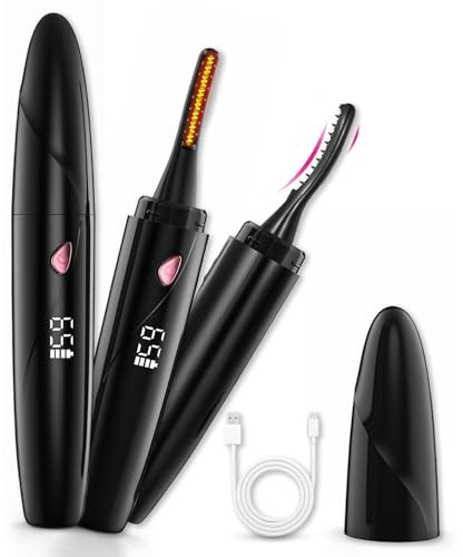 Chowu Piegaciglia riscaldato, piegaciglia elettrico USB, con display a LED, ricaricabile, riscaldato, 4 modalità di temperatura, per ciglia naturali di lunga durata, nero