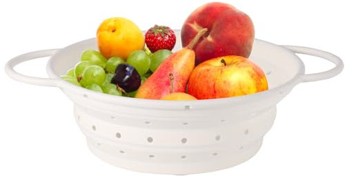 Passoire pliable - Passoire à pâtes pliable en silicone de qualité alimentaire - Panier filtrant peu encombrant (Blanc)