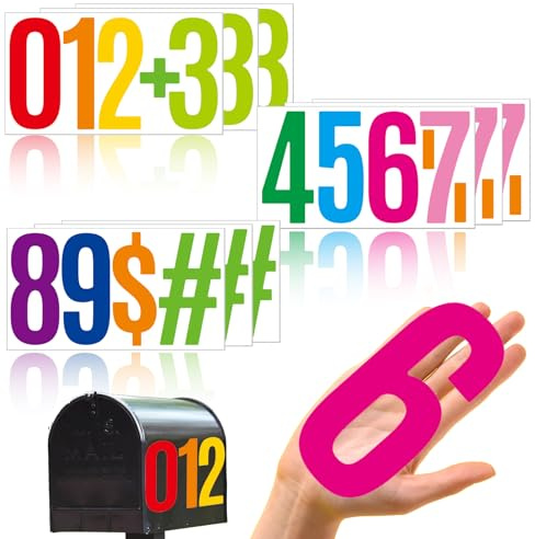 6 Inch Vinyl Numbers Stickers,Waterproof Large Stick On Numbers,9 Sheets 45 Pcs Self Adhesive Numbers Stickers for Mailbox,Signs,Window,Door,Cars,Trucks,Homes,Address Numbers (Colorful)