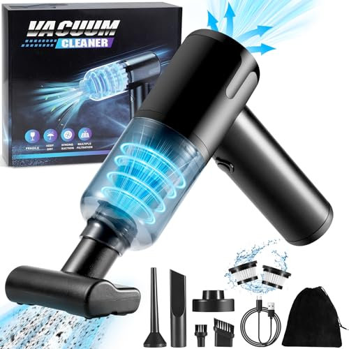 Pourbibi Handstaubsauger,Handstaubsauger Akku,12000Pa Autostaubsauger Kabellos mit 2 Waschbar HEPA-Filter,Mini Staubsauger,2 in 1 Staubsauger Gebläse Für Auto,Haus & Tierhaar Reinigung(NO.50)