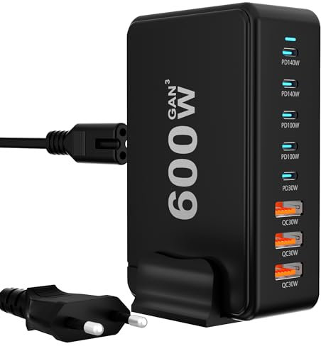 Caricatore USB C: 240 W 8 porte alimentatore di rete adattatore multiplo caricatore con 4 USB-C&A, caricatore rapido PD 3.0 caricatore alimentatore di rete (600W)