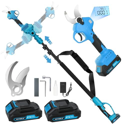 Veitorld Telescopic Lopper, 40 mm Battery Secateurs with Removable Telescopic Rod (130-245 cm), Electric Garden Scissors with Battery 2 x 2000 mAh for Branches, Fruit Tree, Gifts for Men, Dad