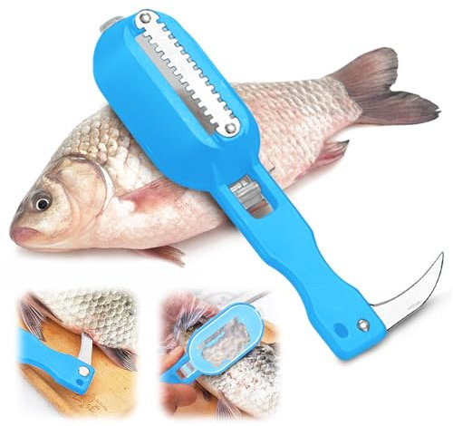 Paquete de 5 raspadores de escamas de pescado con contenedor, removedor de escamas de pescado, raspador de escamas de pescado con cubierta de tapa, removedor de cepillo de escamas de pescado 2 en 1,