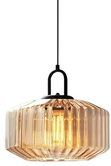 ZTTECH Randig glashängare kupol Ø28 cm industriell stil vintage justerbar höjd E27 hängande lampa för matsal sovrum vardagsrum bar (bärnsten)
