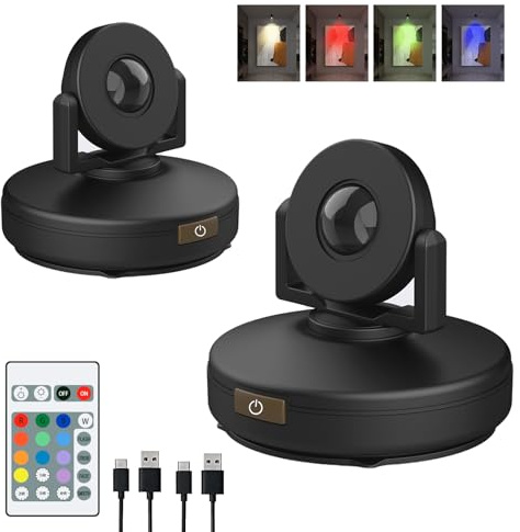 Iluminación LED Recargable con Control Remoto, Luz de Imagen Variable de 12 Colores Alimentada por Batería, iluminación Interior Ajustable con Cronómetro, Adecuada para Armarios Murales, 2PCS