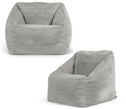 Icon Natalia Sitzsack Kinder, Grau, 2er Pack, Flauschiger Cord Stoff, Sitzsack Cord mit Füllung, Bequemer Kinder Sessel, Kuschelsessel, Lese Sessel, Schlafzimmer, Kinderzimmer, Spielzimmer