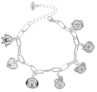Ceeyoll Titanstålarmband, kedjearmband med 5 tecknade hängen, ingen blekning, allergivänlig, lämplig för pojkar och flickor