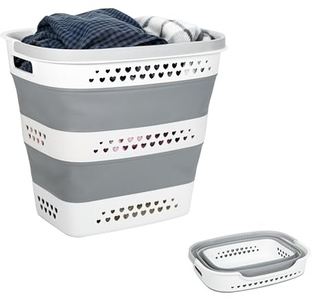 KBBYT Large Collapsible Laundry Baskets for Dirty Clothes, Plastic Laundry Hamper for Dorm Bedroom Blankets, 43L Foldable Clothes Hamper for Laundry, Space Saving Pop-Up Storage Container/Organizer