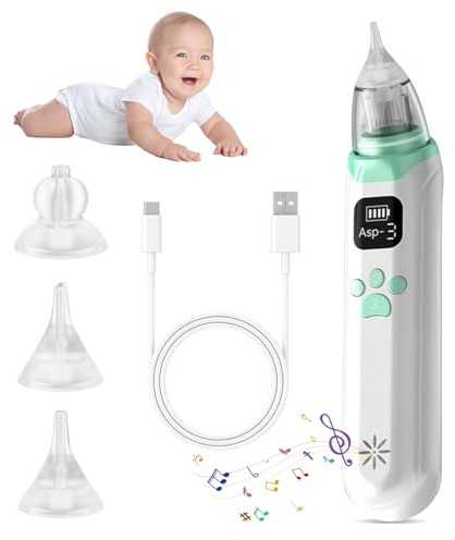 Anluomania Aspiratore Nasale Neonato, Aspiratore Nasale Elettrico, Detergente per Naso, Pulisci-Naso, con 3 Aspirazione Livelli e 3 Silicone Punte, Anti-riflusso, Funzione Musica e Luce Rilassante