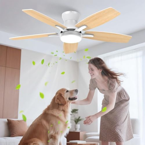 Airwit 106cm Silencieux Ventilateur Plafond avec Lumiere, Double Face Pale Lampe Ventilateur de Plafond LED avec Telecommande et Réversible DC Moteur pour Chambre Salon Cuisine, 6 Vitesses