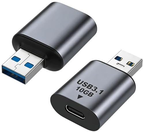 2 uds Adaptador USB C Hembra a USB Macho 10Gbps 3.1 Gen2, OTG Tipo C a USBA 3.0/2.0, Convertidor Aluminio para iPhone 17/16/15 iPad Pro, 5V/3A Type C to A Velocidad de Carga rápida para MacBook PC