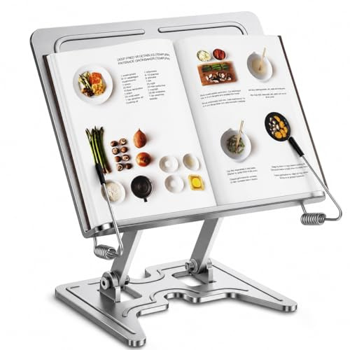 Buchständer Metall höhenverstellbar & faltbar, stabiler Leseständer für Bücher, Tablet & Kochbuch, ergonomischer Buchhalter für Schreibtisch, Schule & Büro