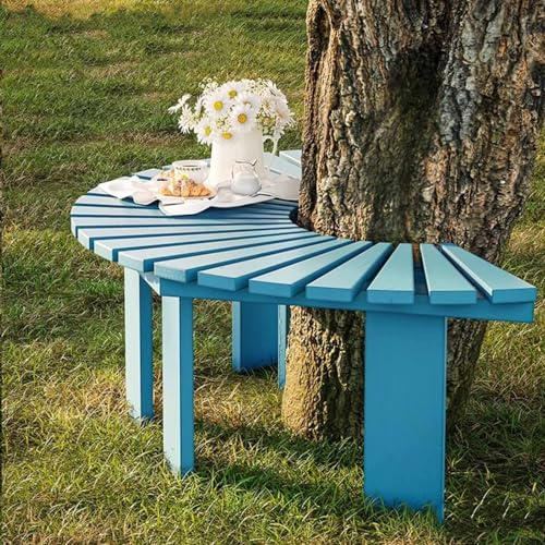 Panchina da Giardino Circolare in Legno Senza Schienale per Esterni, Panchina per Albero a 360°, Seduta Rustica Avvolgente per Cortile(Blue,Semicircle)