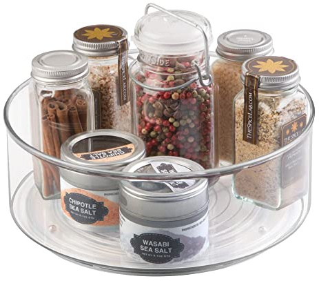 mDesign plateau tournant pour épices –carrousel cuisine en plastique résistant avec rebords élevés – accessoire de rangement pour frigidaire, placard, table de cuisine, etc. – transparent