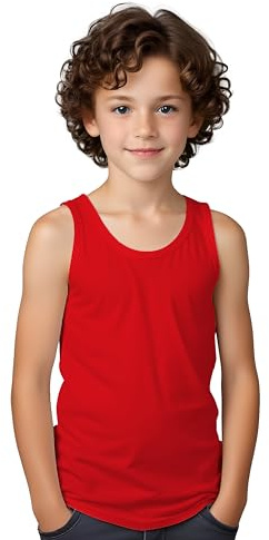 Camiseta Interior Tirantes Anchos de Colores Variados en Algodón para Niños – Camiseta íntima sin Mangas, sisas Moderna, cómoda y Suave (Rojo, 11/12 Años)