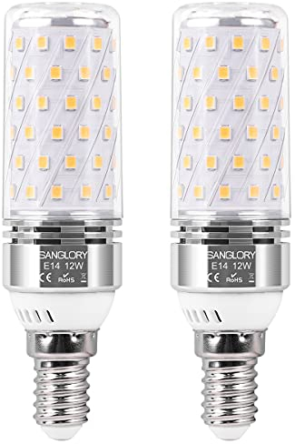SanGlory 2 Pezzi Lampadina LED E14 12W equivalenti a 100W Lampada Alogena, 1350 Lumen, Luce Bianca Calda 3000K, e14 Vite Edison Lampadine, Lampade Mais E14