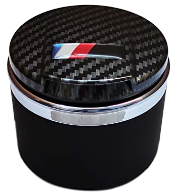 Car Ashtray Designed for BMW 1/3/5/7 Series and X1/X3/X5/X6, with LED Light and Lid, Detachable and Portable (Carbon Fiber)