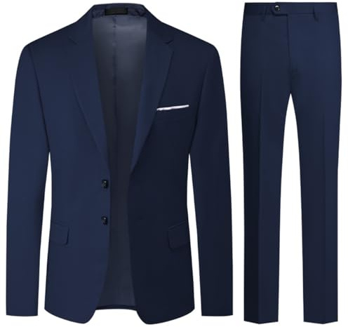 Allthemen Traje de Hombre de 2 Piezas de Ajuste Delgado de un Solo Pecho Trajes de Dos Botones Boda Pantalones de Chaqueta de Negocios Azul Marino L