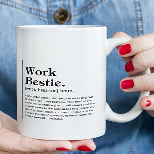 Work Bestie Definition Kaffeetasse 325 ml - Lustige Keramik Tasse - Bestes Geschenk für Männer Frauen - Arbeit Bestie Typografie - Geburtstag Festival Weihnachten Souvenir
