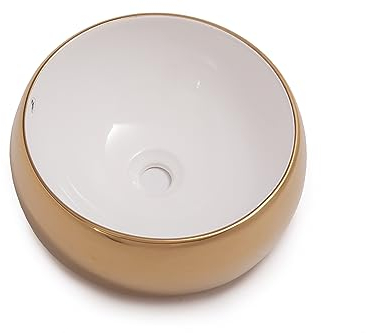 RD Luxury® Designer Countertop Wash Basin, Round Basin, Small Basin, Countertop Washbasin for the Bathroom, Hand Washbasin, Colour Gold