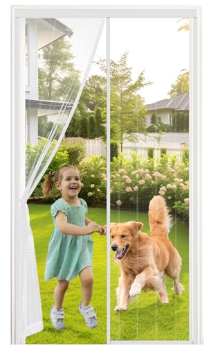 MYCARBON Moustiquaire Porte Fenêtre Aimantée 90x210cm Maille Ultra Fine et Résistante Aimants Plus Puissants Moustiquaire Magnétique Porte d’entrée Rideau Anti Mouches avec Ruban Adhésif, Blanc